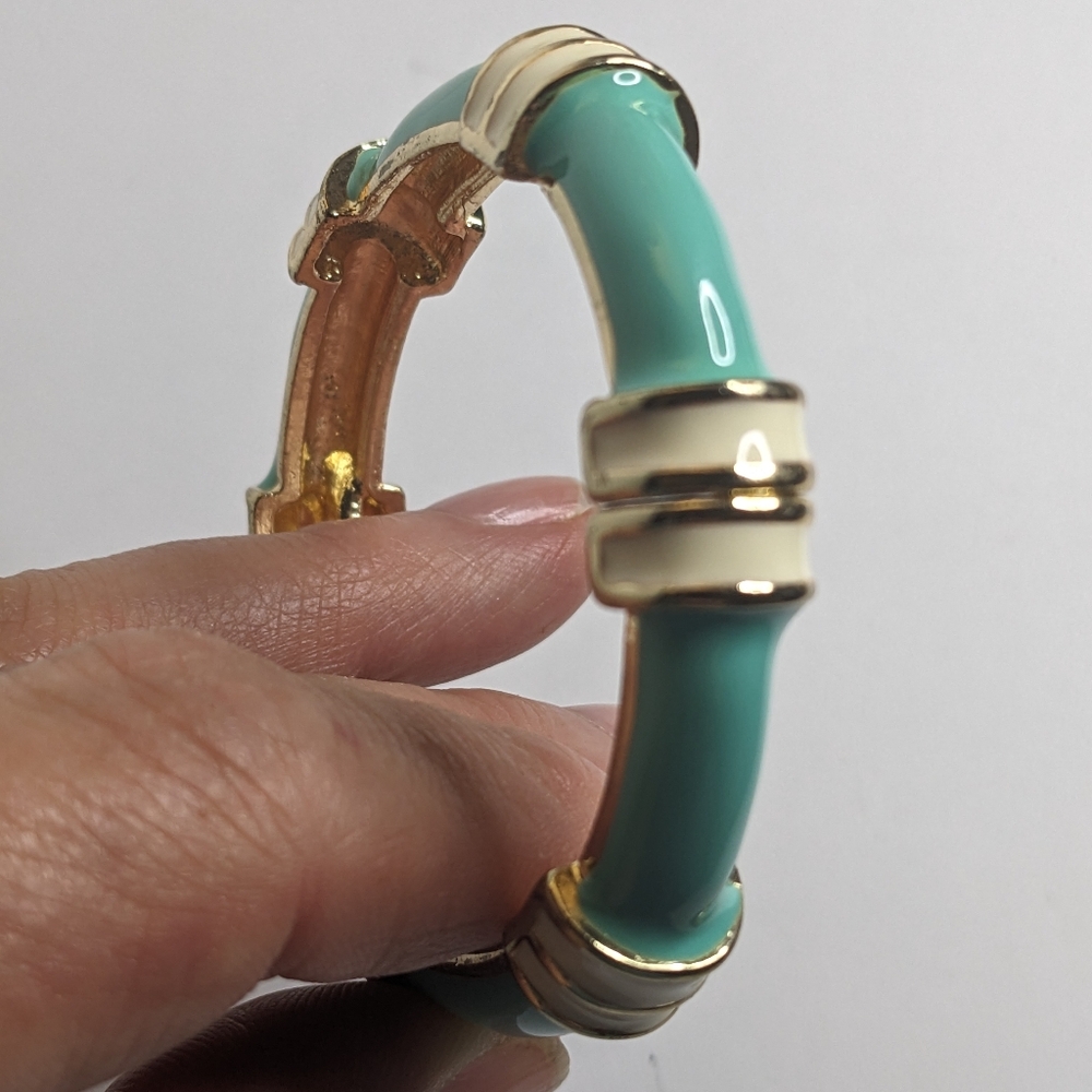 Fornash‎ Enamel Bamboo Bangle Bracelet – Teal & Gold - Picture 5 of 10